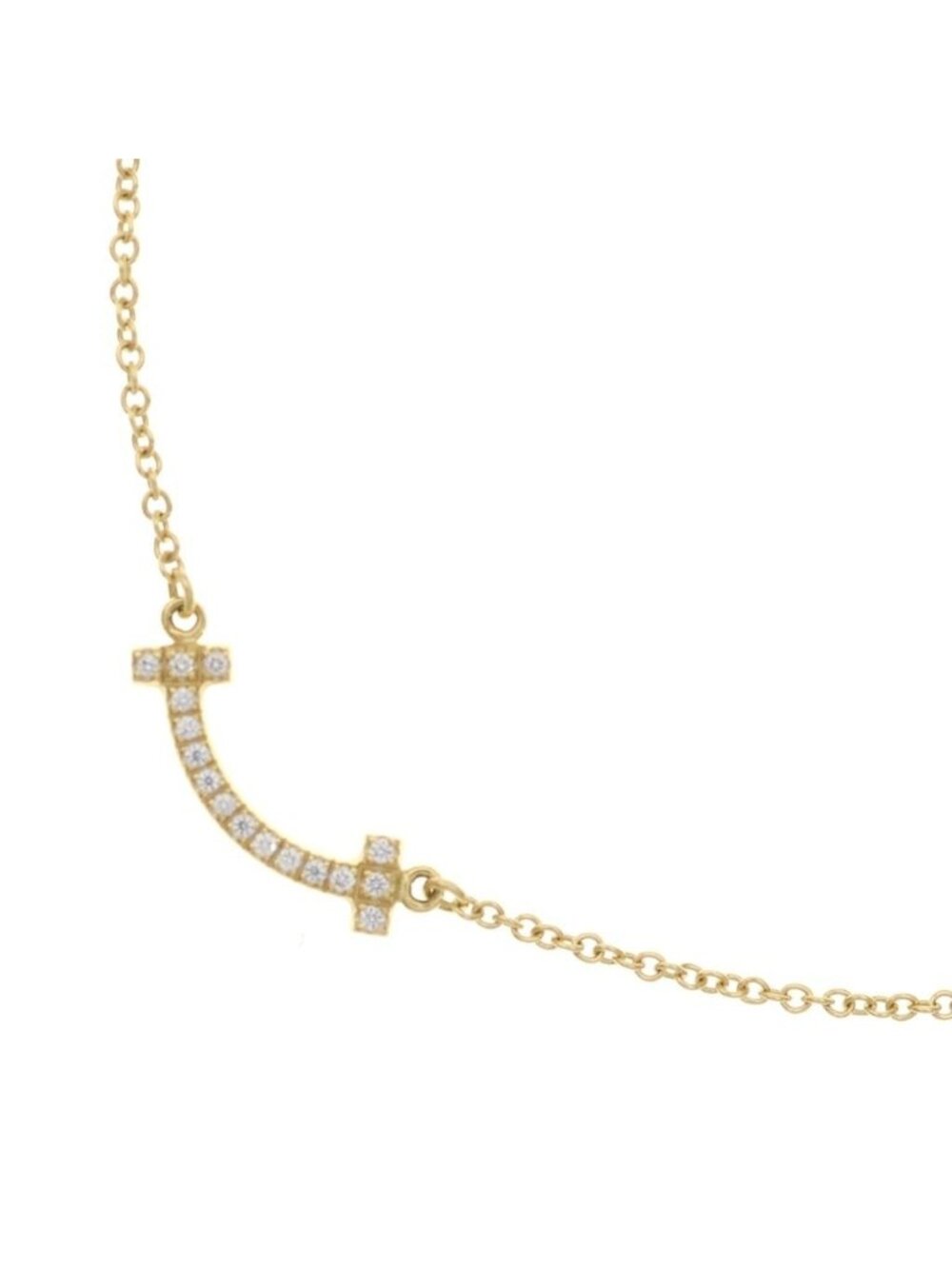 Tiffany & Co T Smile Mini Diamond Pendant Chain Yellow Gold